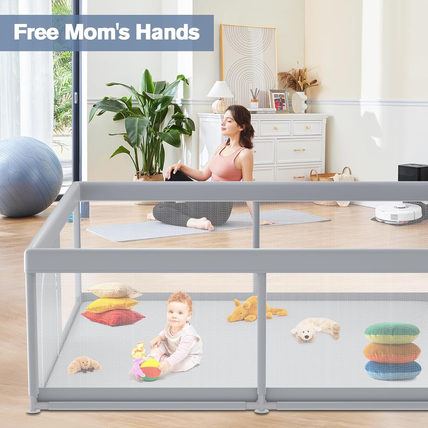 Size 79x79 Color Grey  Extra Large Baby Playpen 79×79 Inch, Playpen with 2 Zipper Door for Babies and Toddlers, Play Pen Pin Indoor Outdoor Baby Play Fence